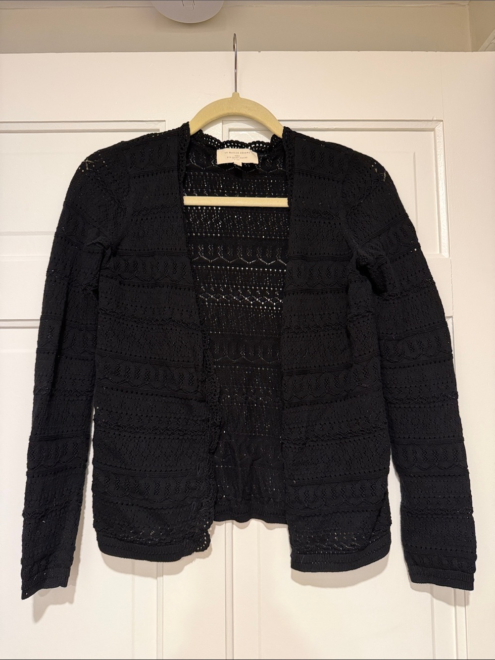 Sezane Black Open-Front Knit Cardigan